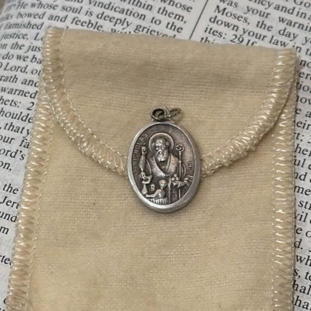 Vintage St Nicholas Medal Italian Catholic Heritage Bishop Saint Pendant Charm